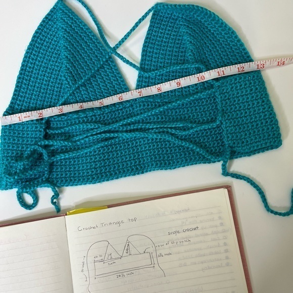 Handmade‎ Blue Crochet Triangle Crop Tops Strappy Back Small A/B Cups - Picture 6 of 7